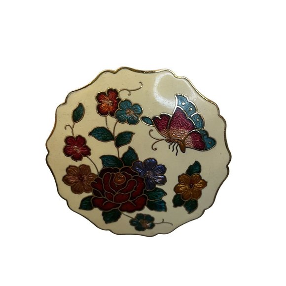 Vintage Yen China House Braided Rope Belt Metal Buckle Floral Butterflies L? main image 2